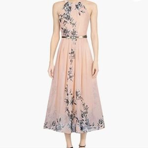 Ruiyige Sleeveless Chiffon Halter Dress Floral Maxi Dress, Size Medium